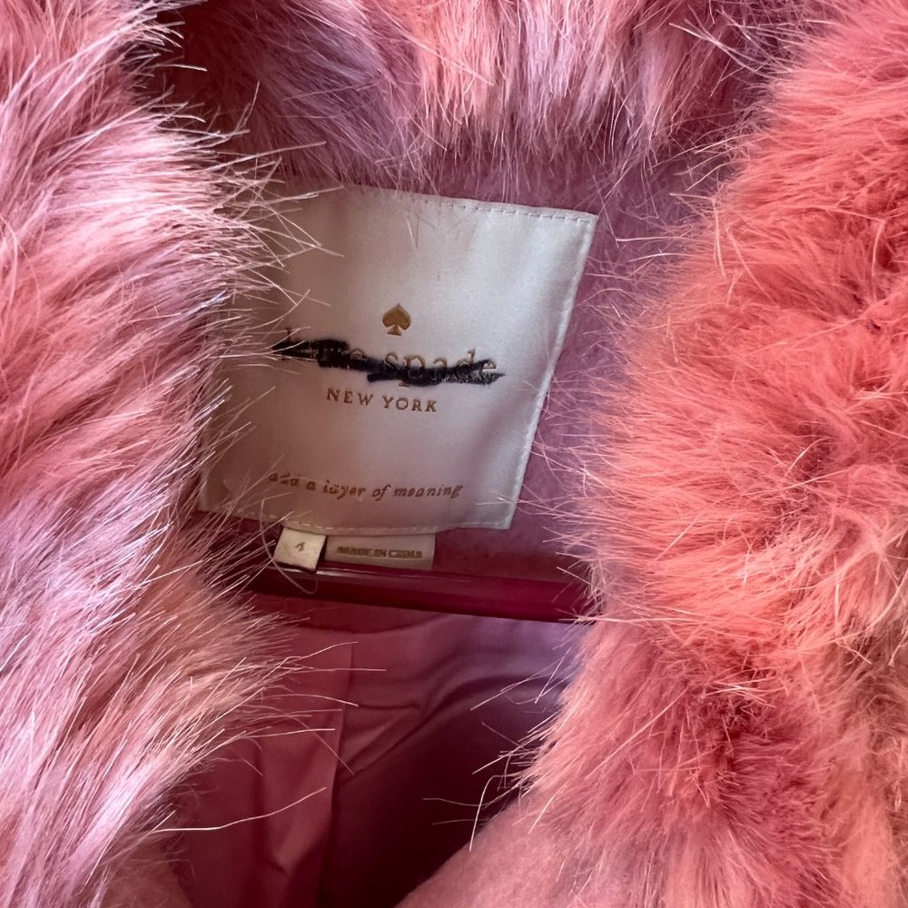 Women's Pink Faux-Fur Collar Wool Coat - Picture 5 of 6